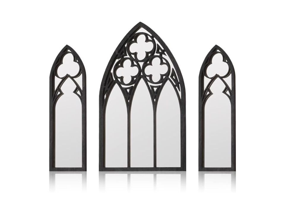 Gothic Mirror Set – 3 Cathedral Arch Rustic Wall Decor