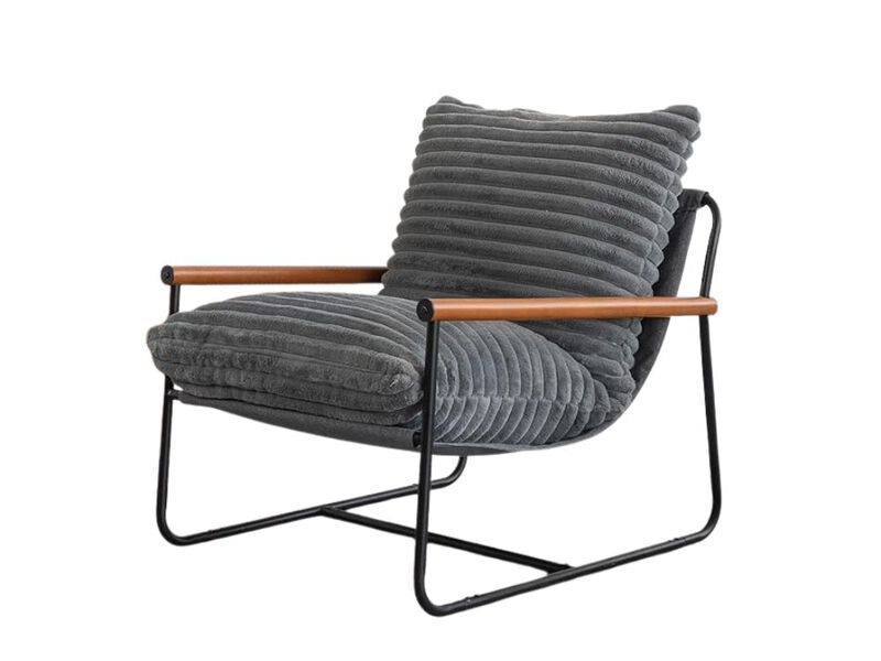 Accent Chair &ndash; Sherpa Boucle Mid‑Century Armchair with Wooden Arms & Metal Frame image number 0