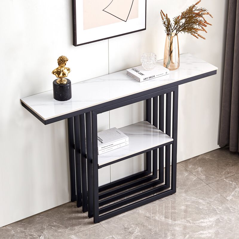 Adjustable Height Console Table with Industrial Metal Frame, 48" Corridor Solution, Black