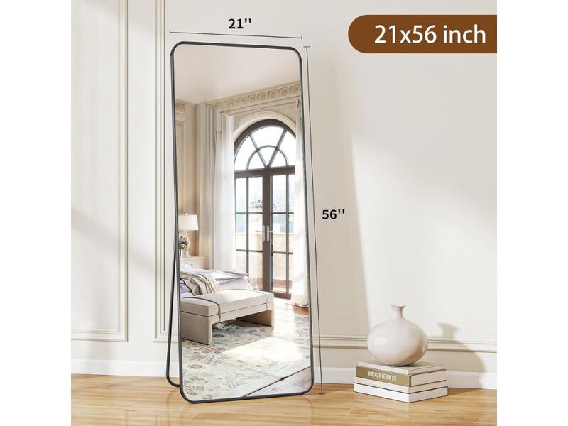 56x21 Inch Black Full Length Floor Mirror with Rounded Corners image number 2