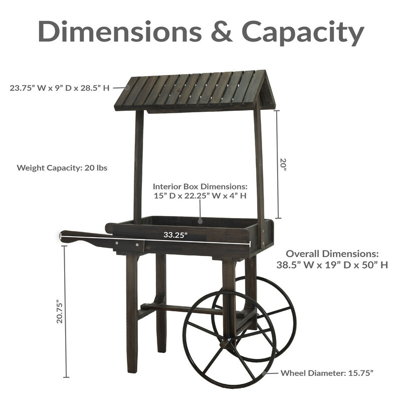Sunnydaze Rustic, Vintage Flower Cart Display Stand with Wheels - Gray image number 5