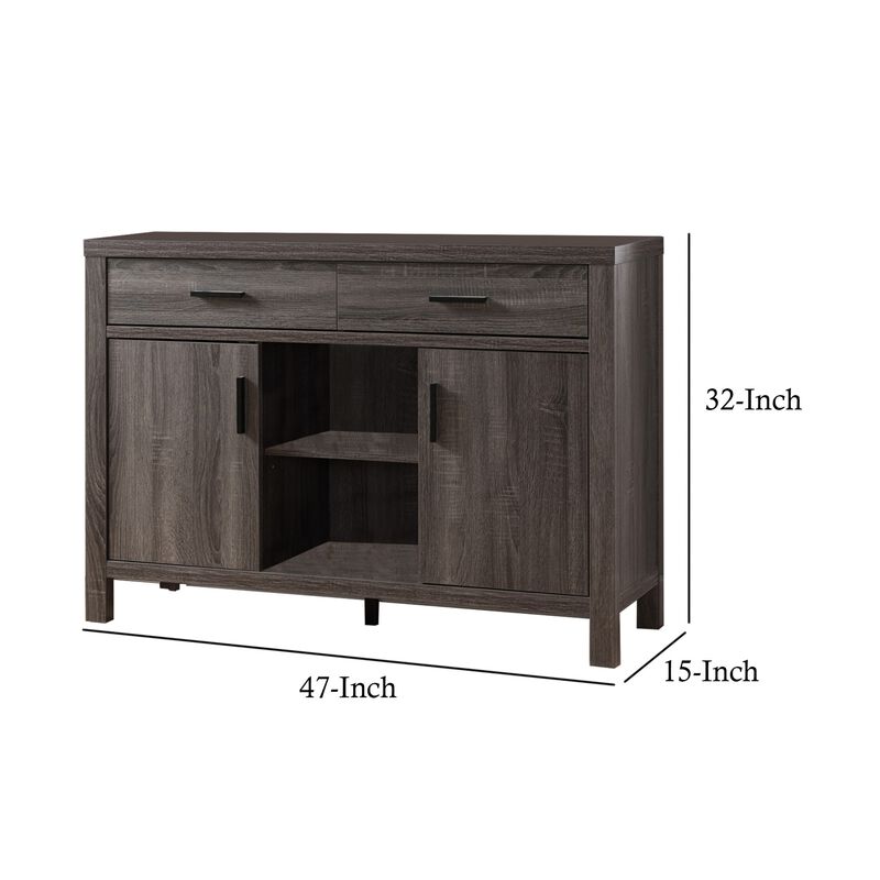 Wooden Buffet with 2 Drawers and 2 Door Cabinets, Distressed Gray-Benzara