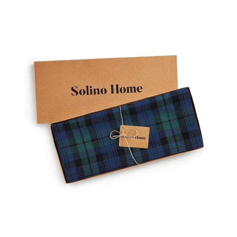 Solino Home Blackwatch Plaid 100% Linen Table Runner &ndash; Handcrafted, Machine Washable, Perfect for Holiday and Everyday Dining