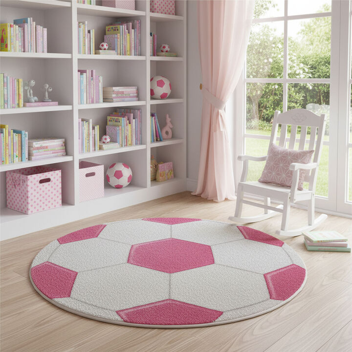 HomeRoots Soccer Youthful Washable Round Rug