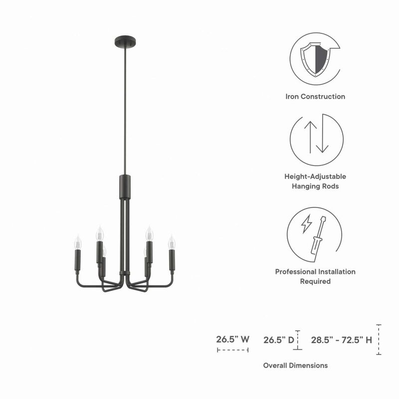 Modway Rekindle 6-Light Chandelier in Black image number 7