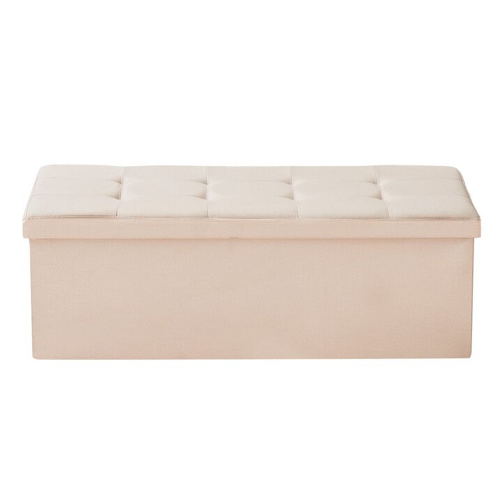 Upholstered Storage Ottoman Bench with Folding Design and Side Bags