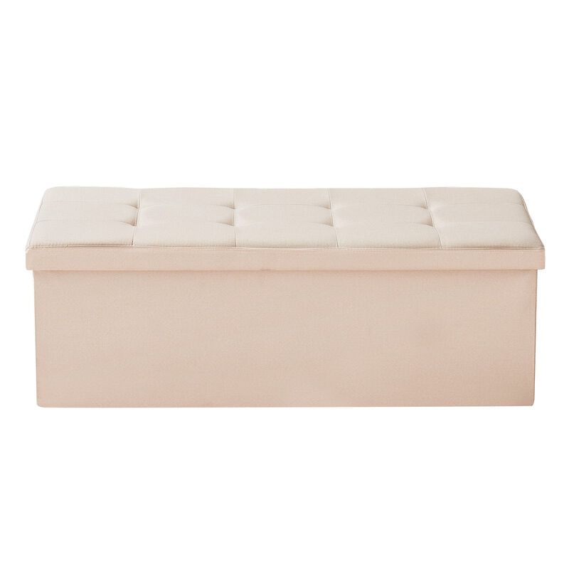 Upholstered Storage Ottoman Bench with Folding Design and Side Bags image number 0