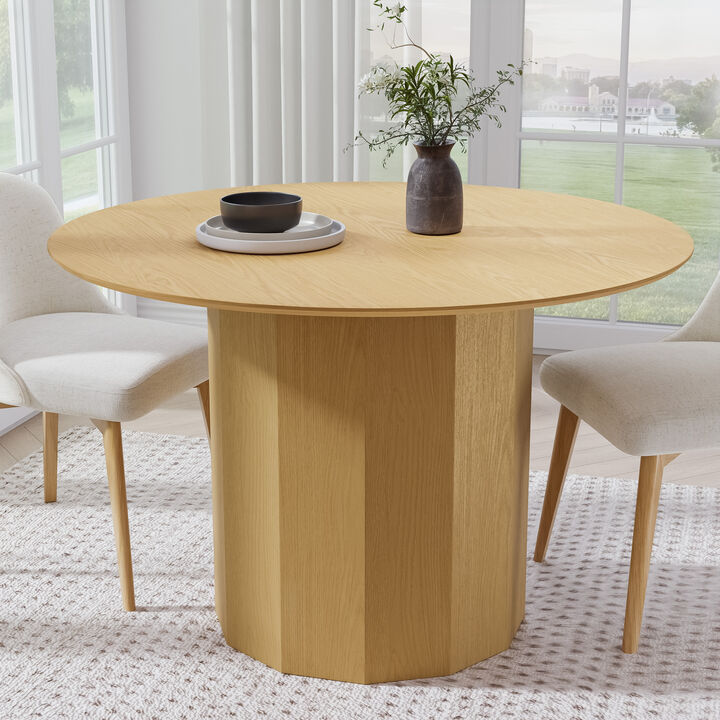 46 Inch Round Natural Wooden Dining Table, Seats 4-6 People, Suitable for Living Room and Dining Room