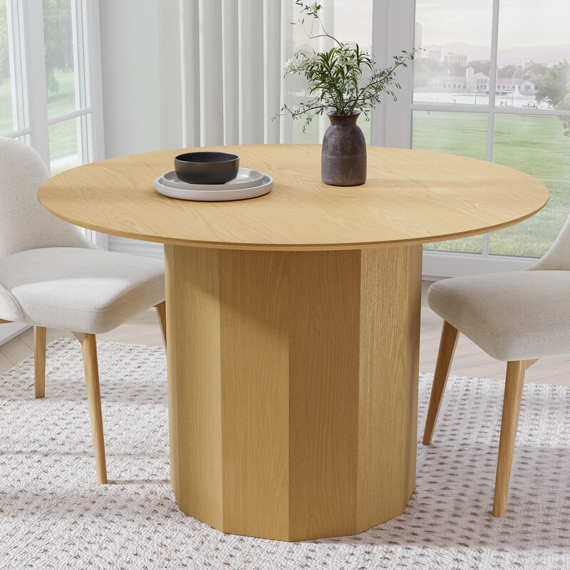 46 Inch Round Natural Wooden Dining Table, Seats 4-6 People, Suitable for Living Room and Dining Room
