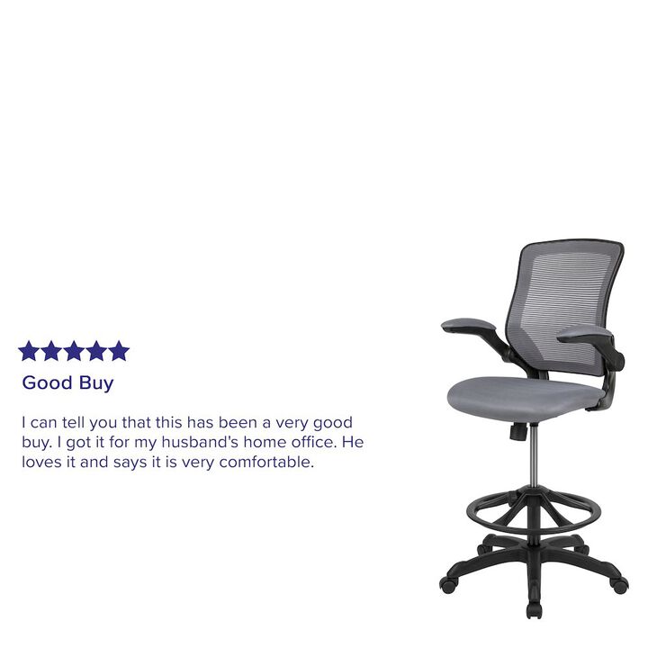 Flash Furniture Mid-Back Dark Gray Mesh Drafting Chair with Adjustable Foot Ring