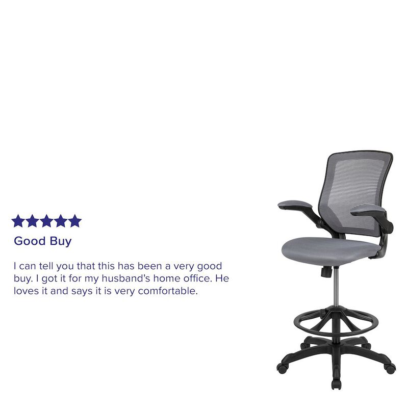 Flash Furniture Mid-Back Dark Gray Mesh Drafting Chair with Adjustable Foot Ring image number 1