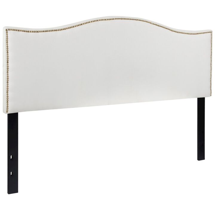 Flash Furniture Upholstered Queen Size Headboard with Accent Nail Trim in White Fabric