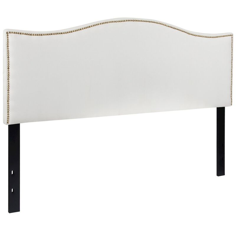 Flash Furniture Upholstered Queen Size Headboard with Accent Nail Trim in White Fabric image number 0
