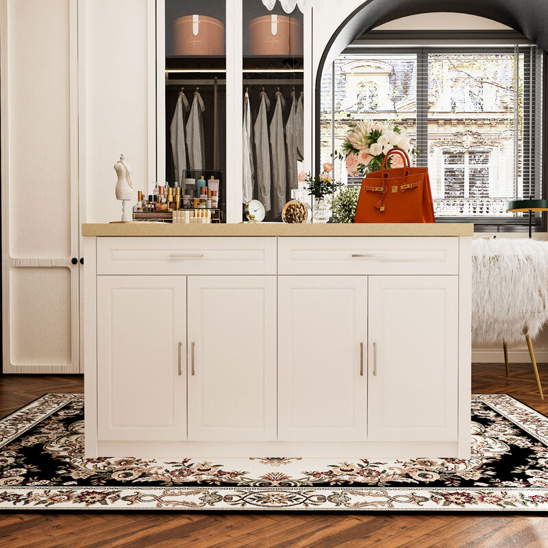 FUFU&GAGA Dresser with Storage & Drawers, MDF Construction with Stone-like Finish (61" W x 37.4" H x 29.1" D)Stone Pattern Top