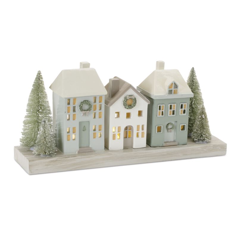 LED Holiday Village Scene – Snowy Winter Town with Lighted Houses and Glitter Snow for Seasonal Home Decor