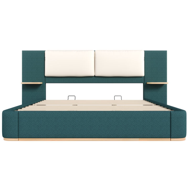 Merax Upholstered Bed Frame with Side Shelves