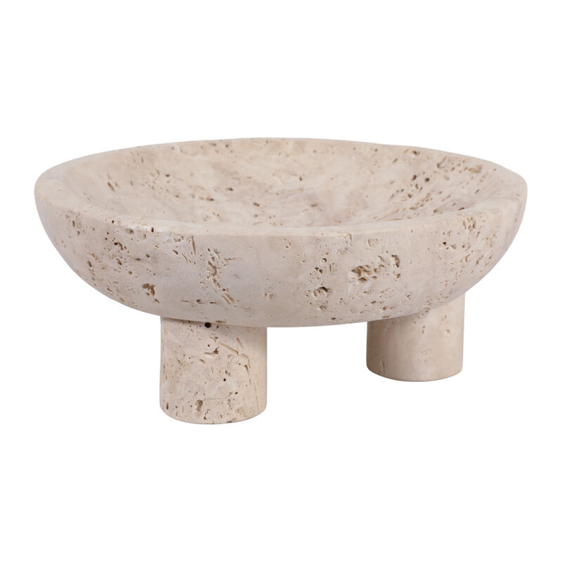 10" Travertine Footed Bowl, Tan image number 2