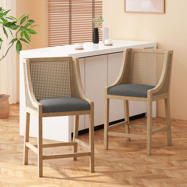 Christopher Knight Home Oneida Upholstered 25.5 inch Wood and Cane Counter Stools (Set of 2)