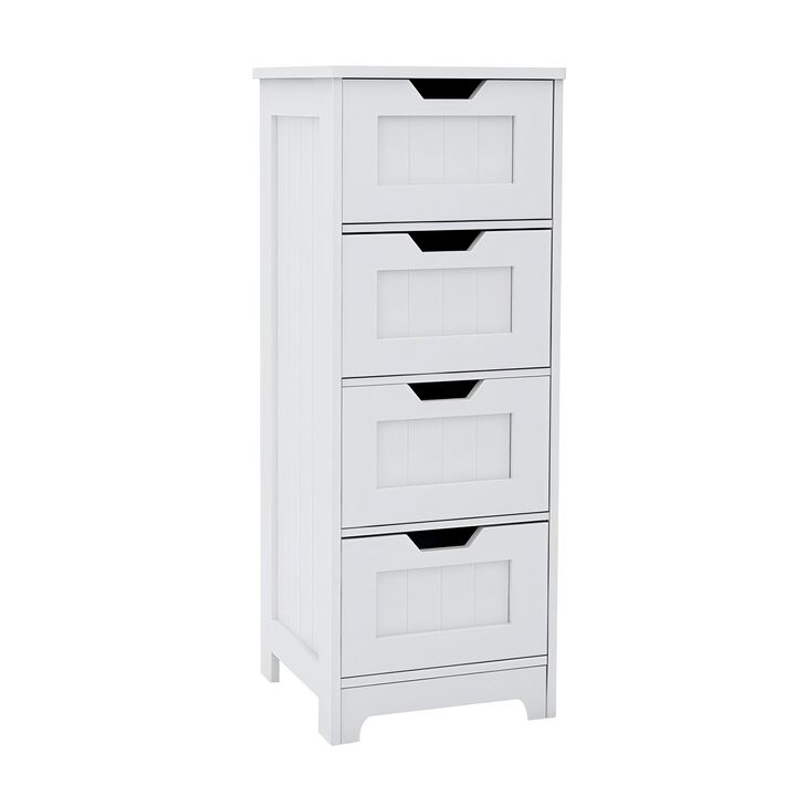 11.81 in. W. x 11.81 in. D x 32.68 in. H White Wood Linen Cabinet with 4 Drawers