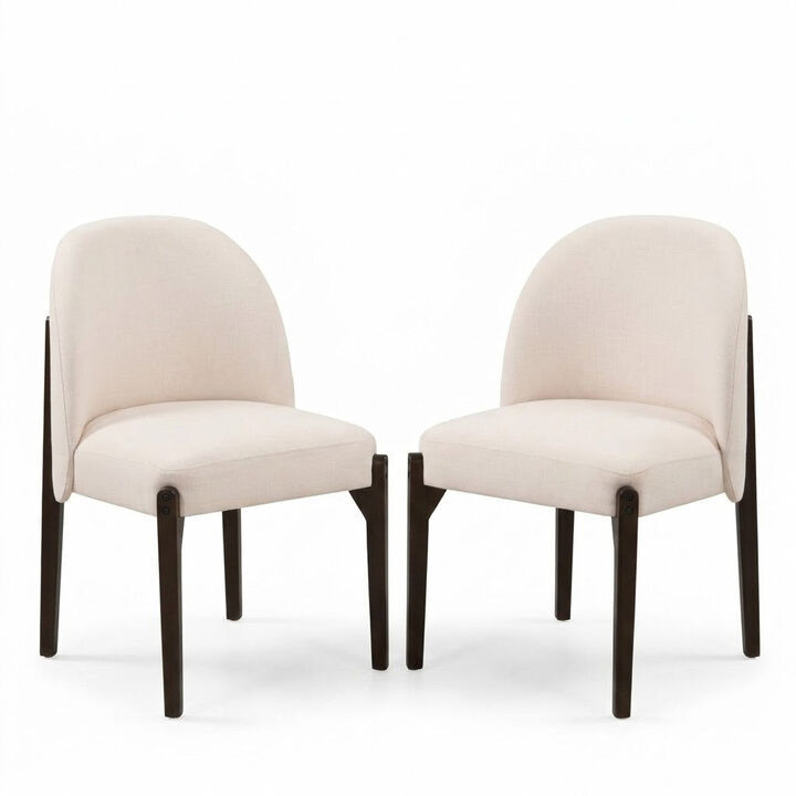 Envelor Modern Linen Pillow-Back Upholstered Dining Chair with Wood Legs, Set of 2