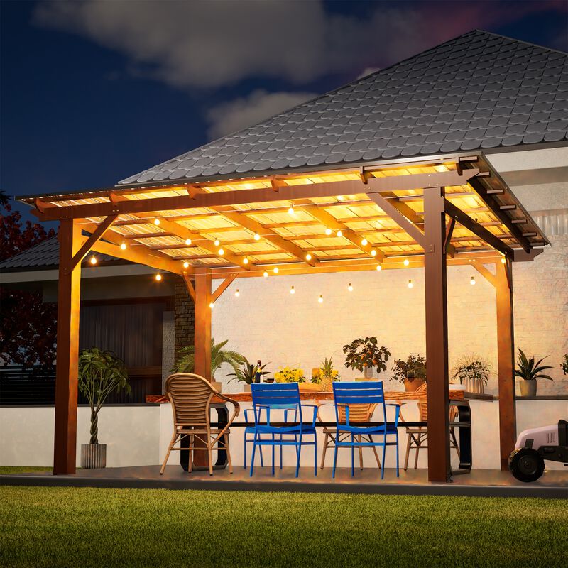 13x10 FT Wooden Gazebo with Metal Roof, Outdoor Shade Structure for Backyard Garden Patio image number 9