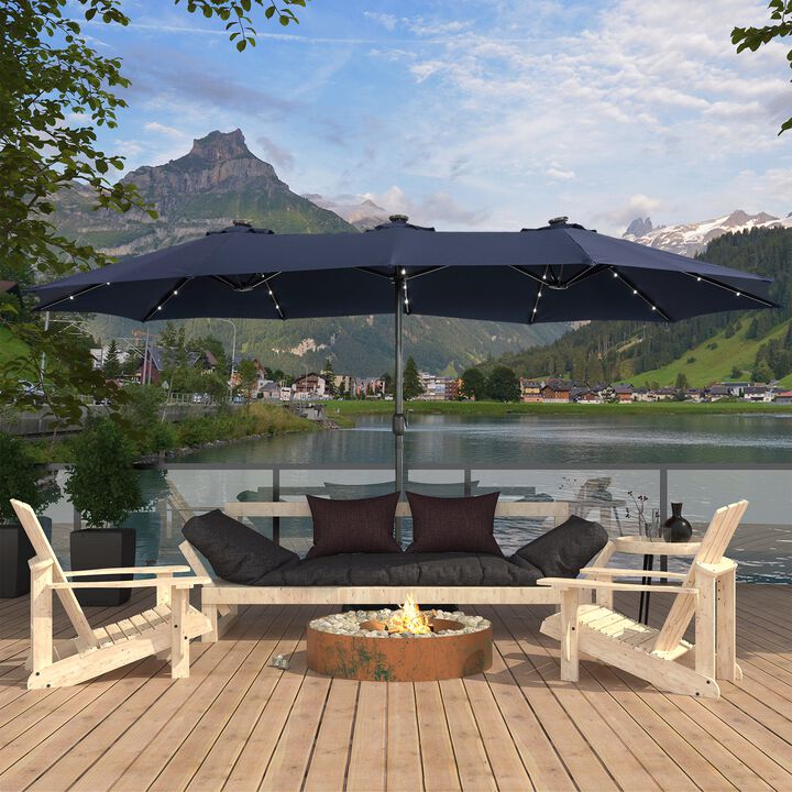 15 FT Patio Umbrella with Base Included Outdoor Patio Umbrella with Solar Lights Large Outdoor Double-sided Umbrella Market Table Umbrella Outdoor Umbrellas for Patio, Beige