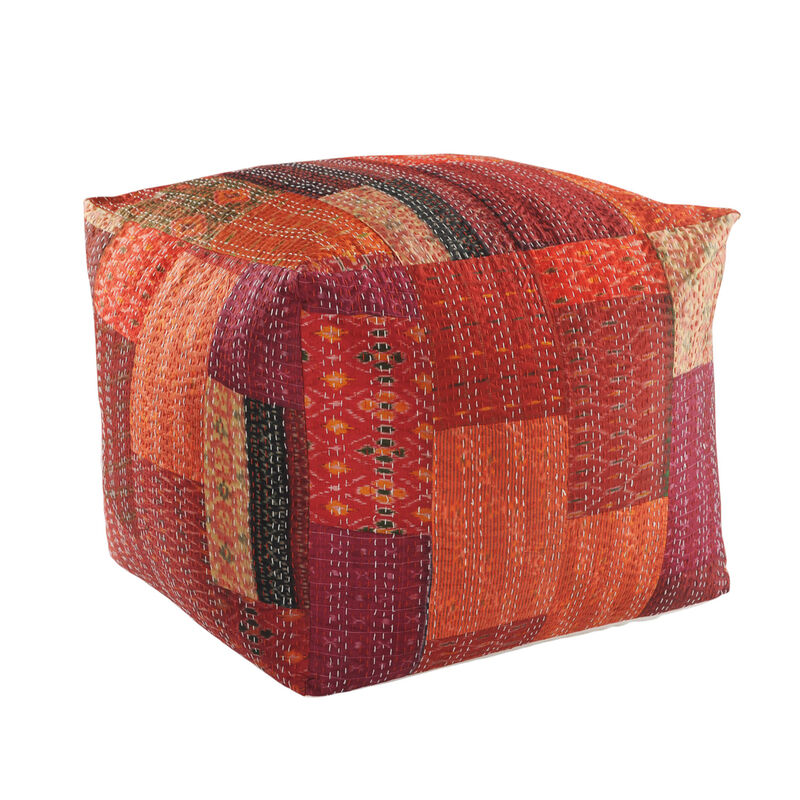 Patchwork Pouf Ottoman – Accent Floor Cushion for Bedroom or Living Room