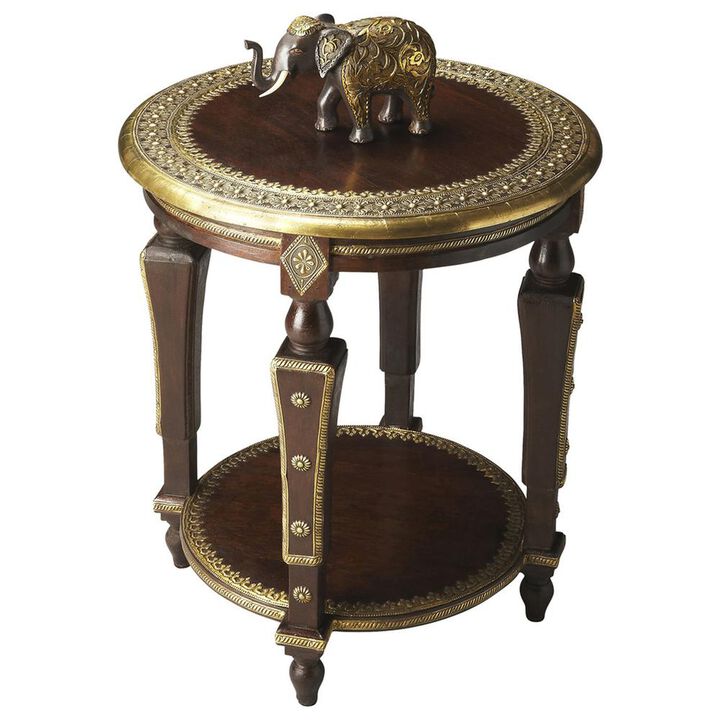 Butler Specialty Ranthore Round Brass 20W Side Table, Dark Brown