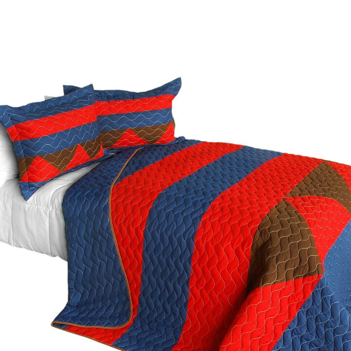 Love West Life 3 Piece Vermicelli Quilted Patchwork Quilt Bedding Set-Red