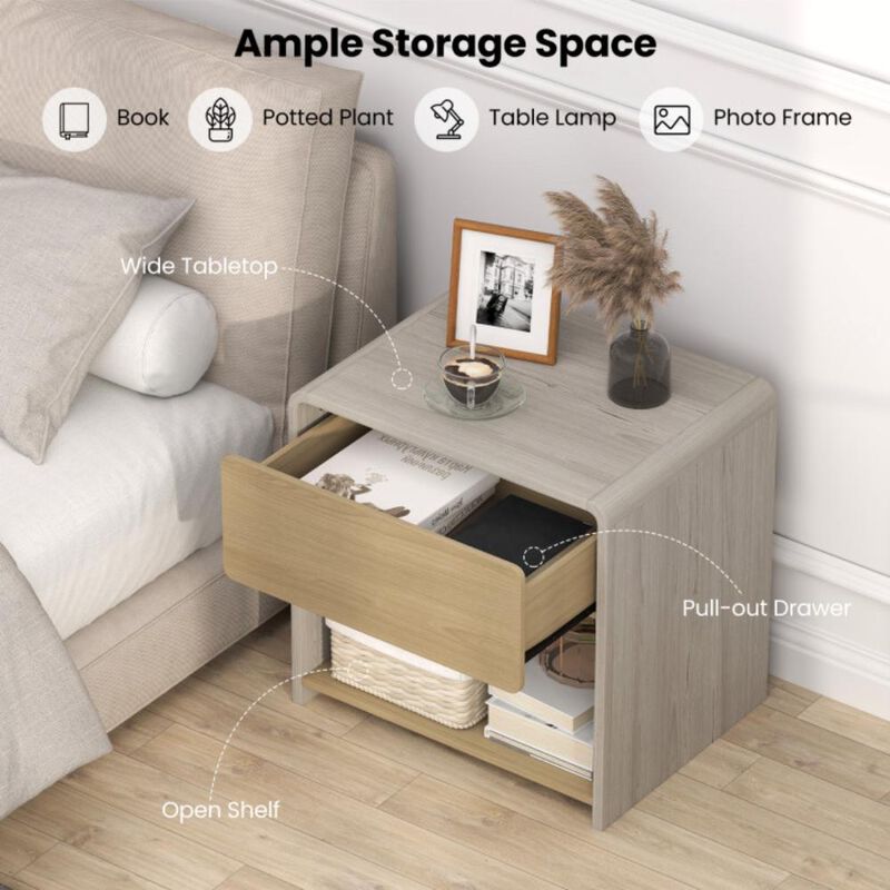 Hivvago 2-Tier Modern Style Nightstand with Drawer and Open Shelf