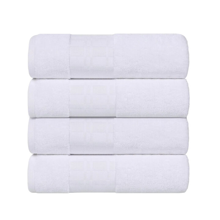 4-Piece Cotton Bath Towel Set with Geometric Border Design