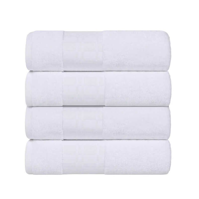 4-Piece Cotton Bath Towel Set with Geometric Border Design image number 0