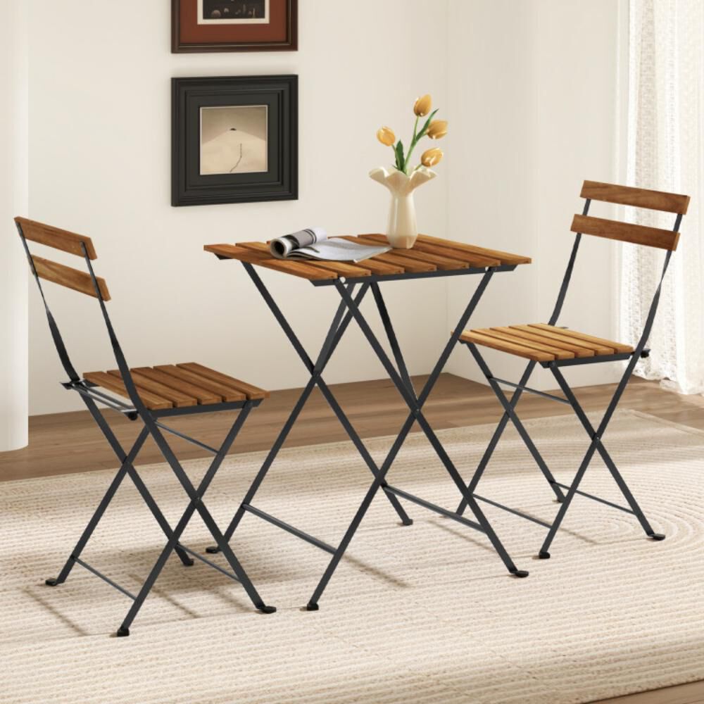 Hivvago 3 Piece Patio Acacia Wood Bistro Set with Slatted Seat and