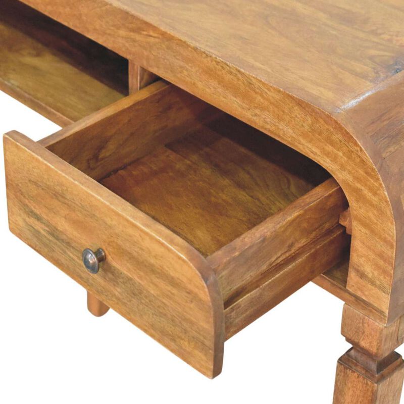 Artisan Furniture Solid Wood Curved Open Shelf Writing Desk , Brown image number 6