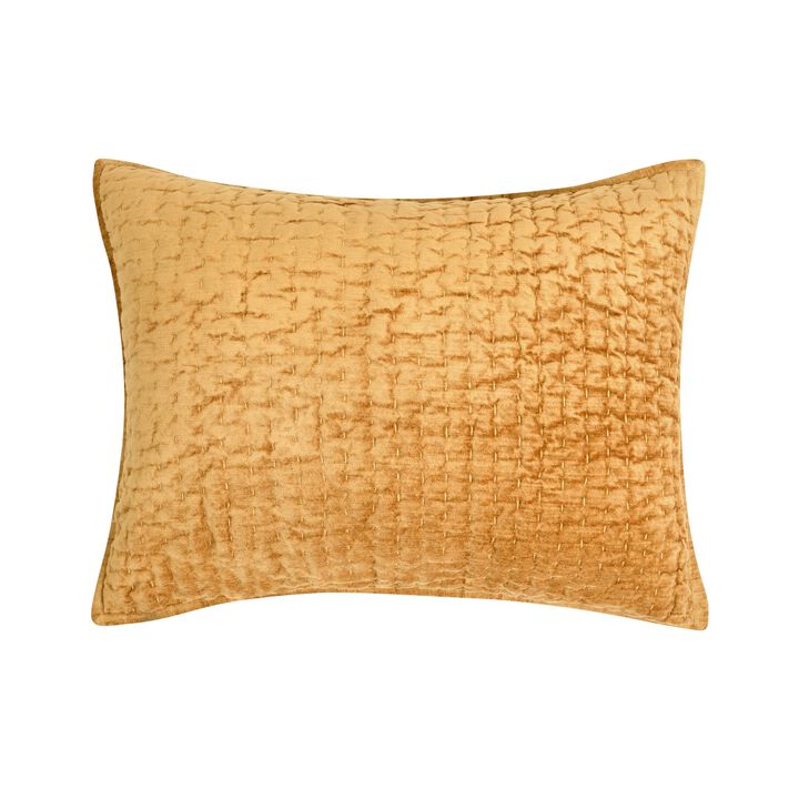 Romie Standard Pillow Sham, Honey Gold Rayon Velvet, Cotton, 20x26 - Benzara