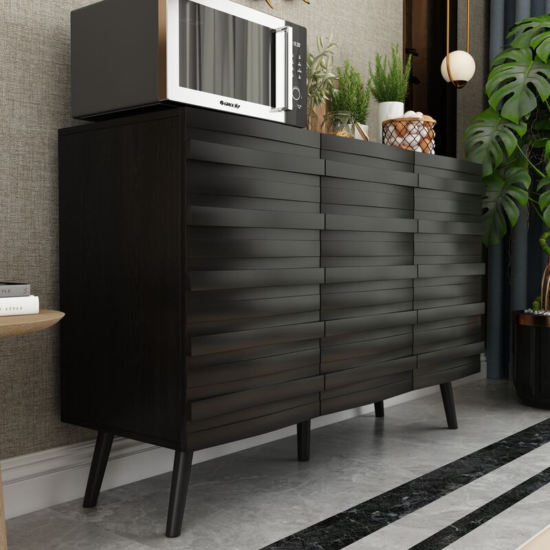 FUFU&GAGA Modern Storage Cabinet with 2 Adjustable Shelves, Solid Wood Legs & Embossed Laminate Finish