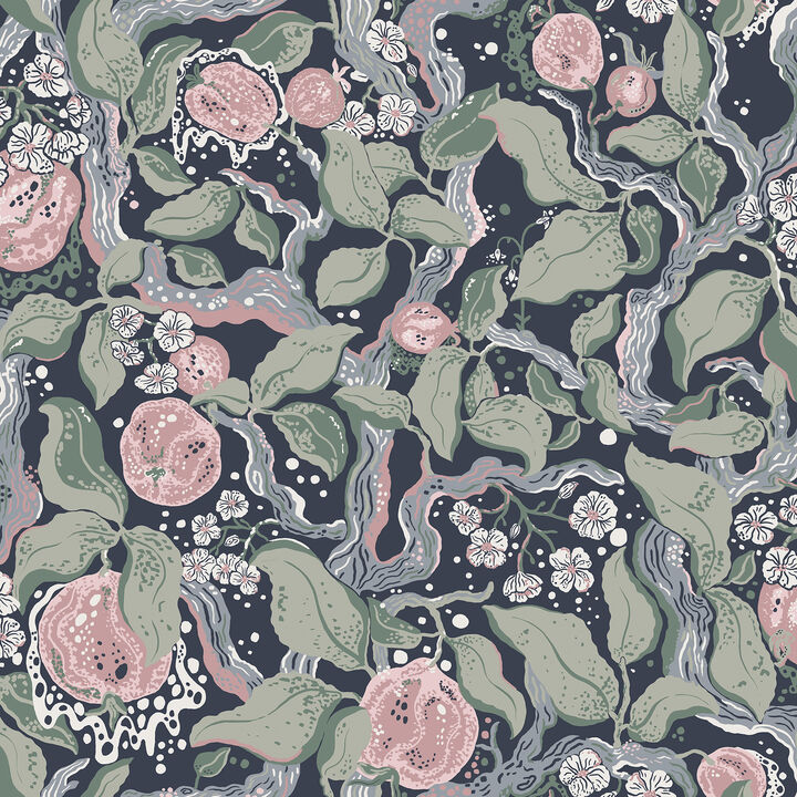 Kort Dark Blue Fruit and Floral Wallpaper (Set of 2)