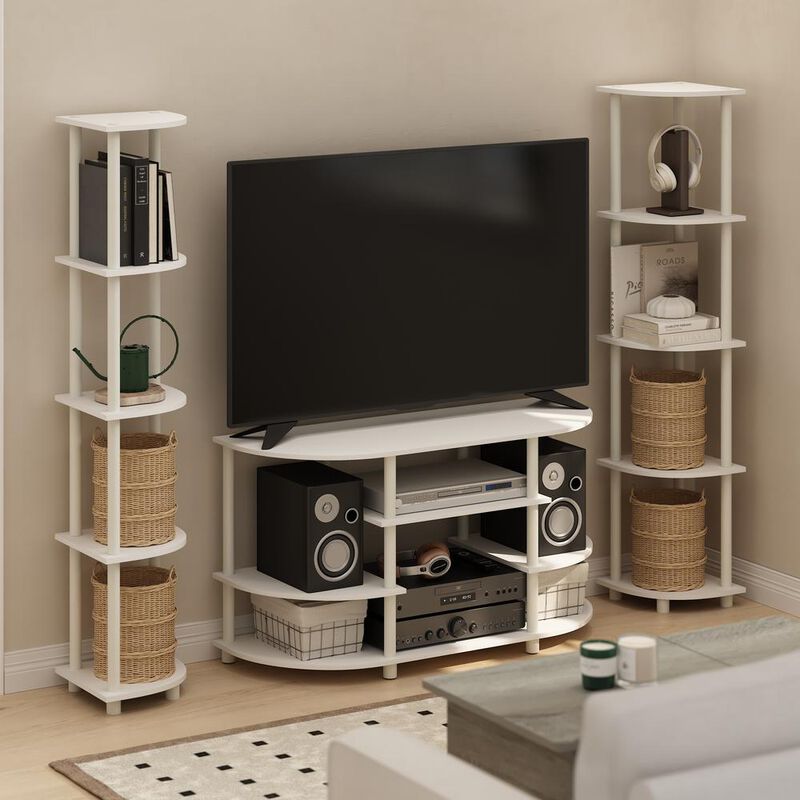 JAYA Simple Design Corner TV Stand, White/White