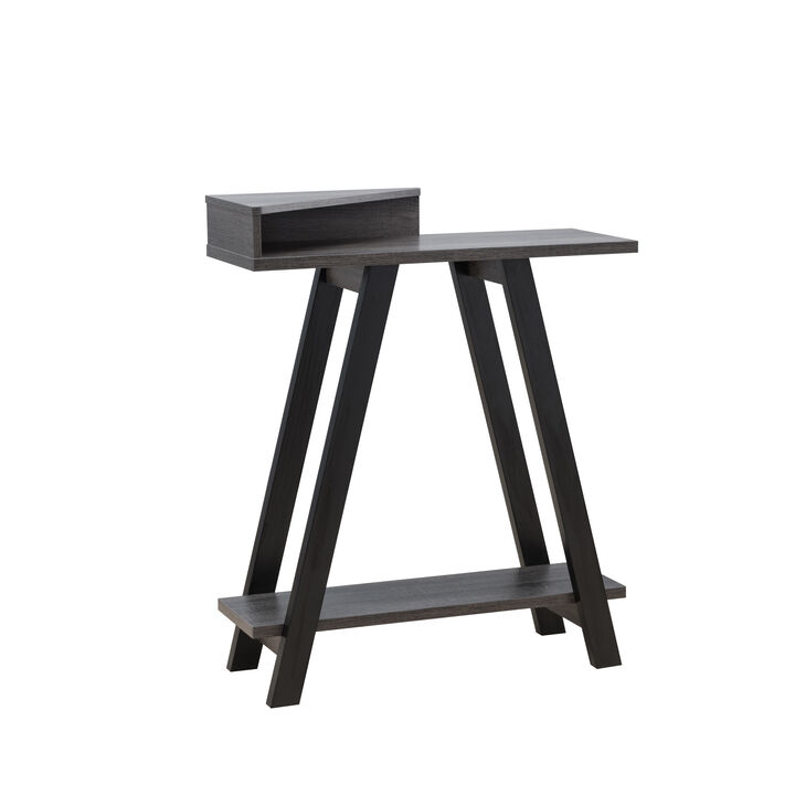 Distressed Grey & Black A-Shape Leg Console Table with Bottom Shlef