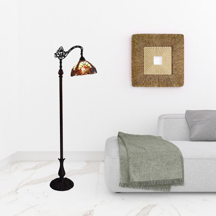 Hivvago 62" Beige Torchiere Floor Lamp With Brown And White Flowers Glass Dome Shade