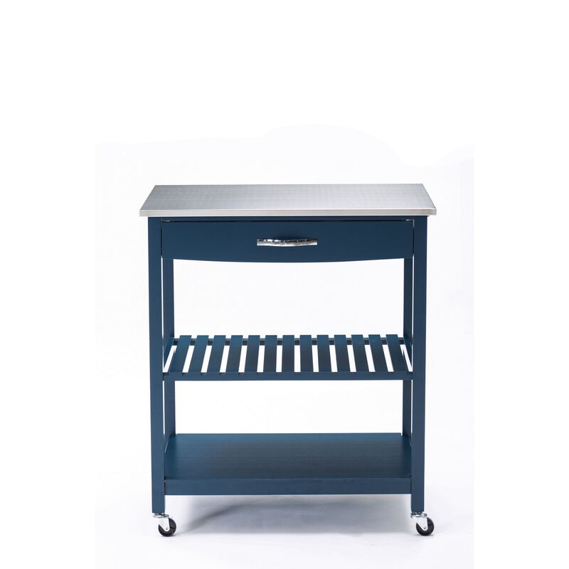 Kitchen Cart with 1 Slatted Shelf and 1 Drawer, Blue-Benzara