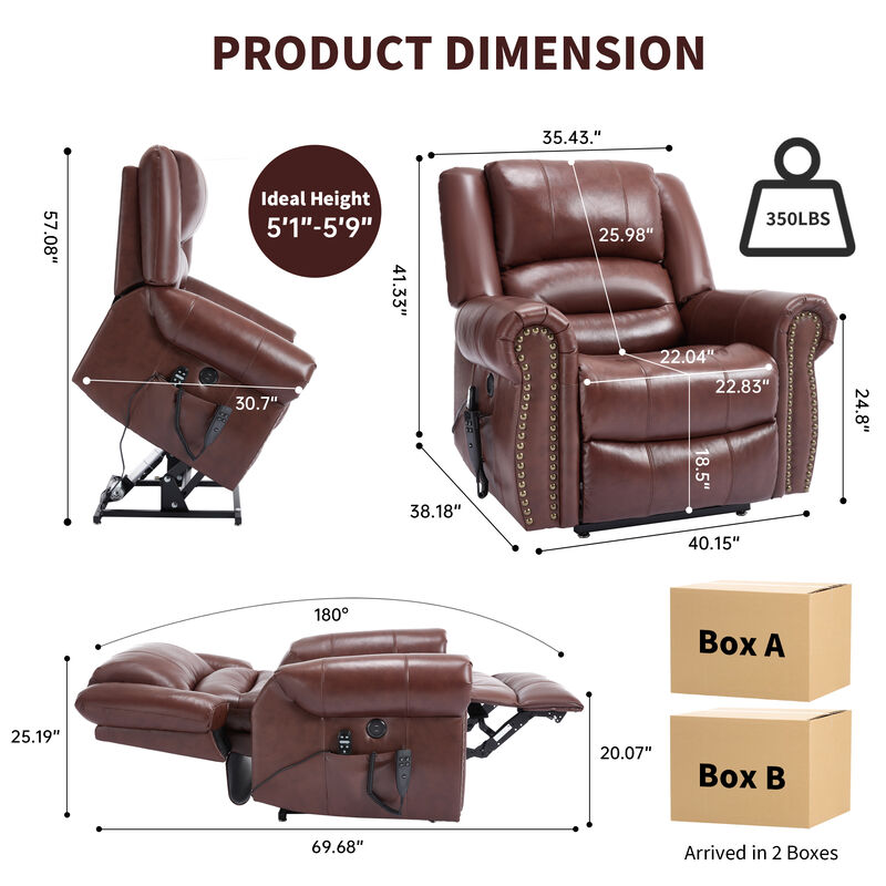 Mondawe Power Lift Recliner Chair Heat Massage, Heavy Duty Motion Mechanism with USB Ports image number 9