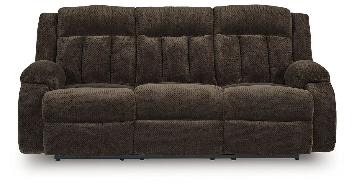Greely Bend Power Reclining Sofa with Drop Down Table in Brown