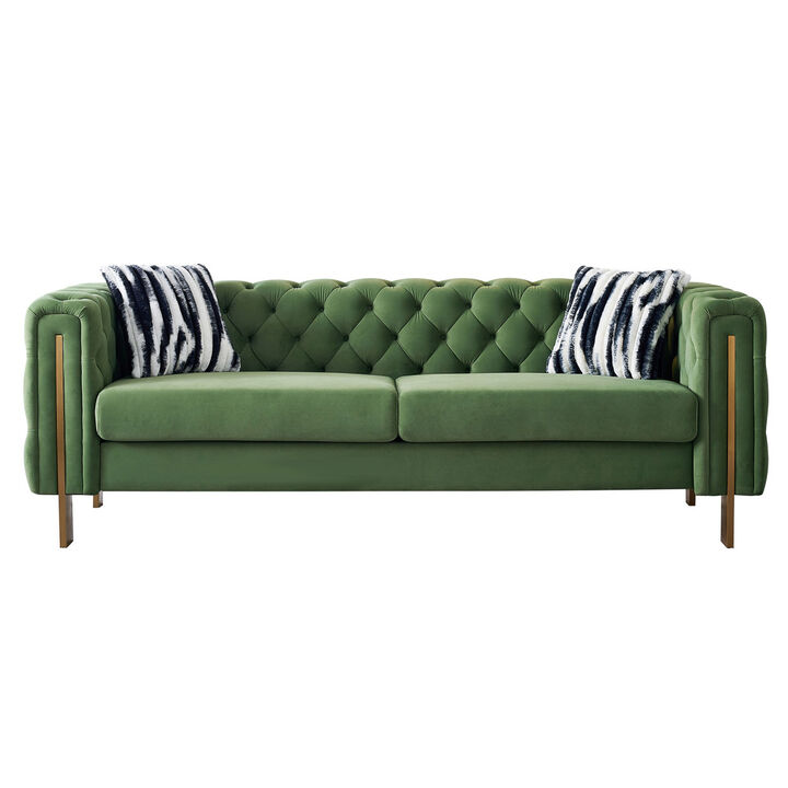 Chesterfield Modern Tufted Velvet Living Room Sofa, 84.25" W Couch, Mint Green