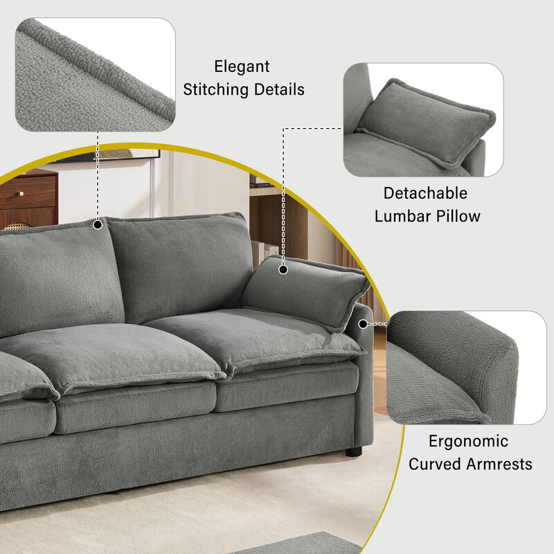 Merax Faux Fur 3-Seater Sofa with Double-Layer Cushion image number 5