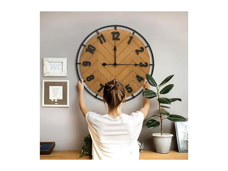Farmhouse Rustic Wood Metal Antique Wall Clock 27 Inch Silent Non Ticking image number 1