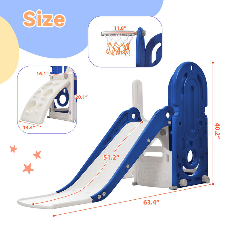 Toddler Climber and Slide Set 4 in 1: Kids Playground Climber Freestanding Slide Playset with Basketball Hoop - Indoor & Outdoor Play Combination for Babies
