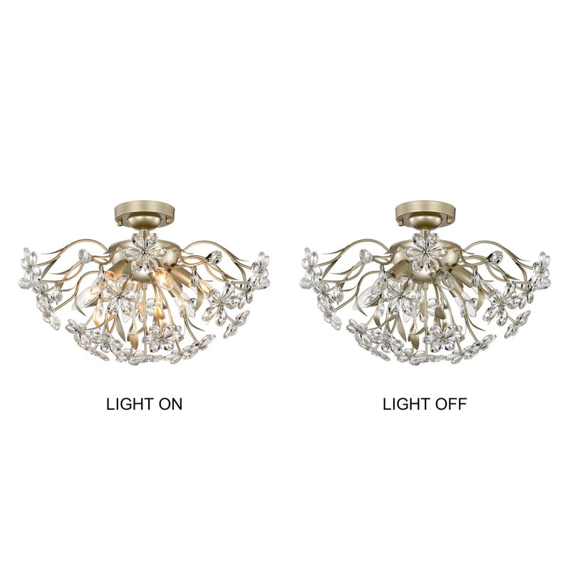 Paola 6-Light Brushed Silver-ish Champagne Daisy Flower Crystal Glass Sputnik Branch Flush Mount image number 8