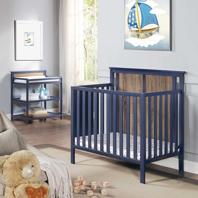 Suite Bebe Connelly Mini Crib Midnight Blue/Vintage Walnut With Mattress Pad