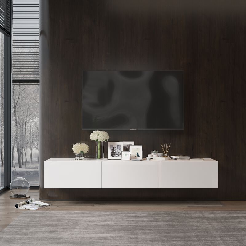 FUFU&GAGA Modern Floating TV Stand with 3 Spacious Drawers, (63" W x 13.8" D x 9.8" H),White